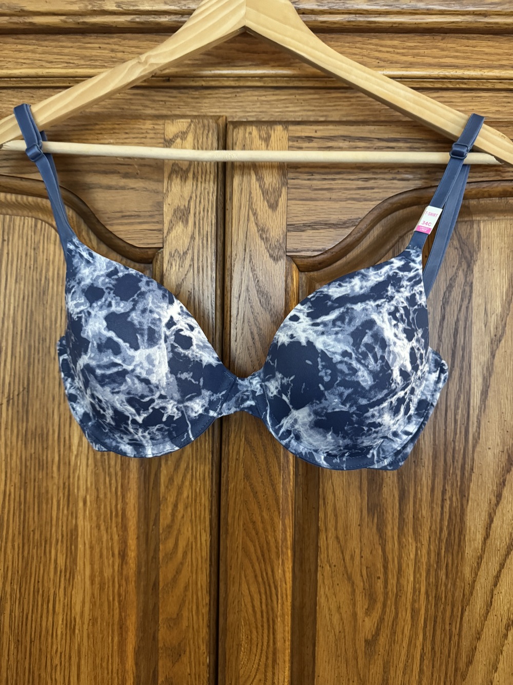 PINK Victoria's Secret Navy and White Marble Print T-Shirt Bra